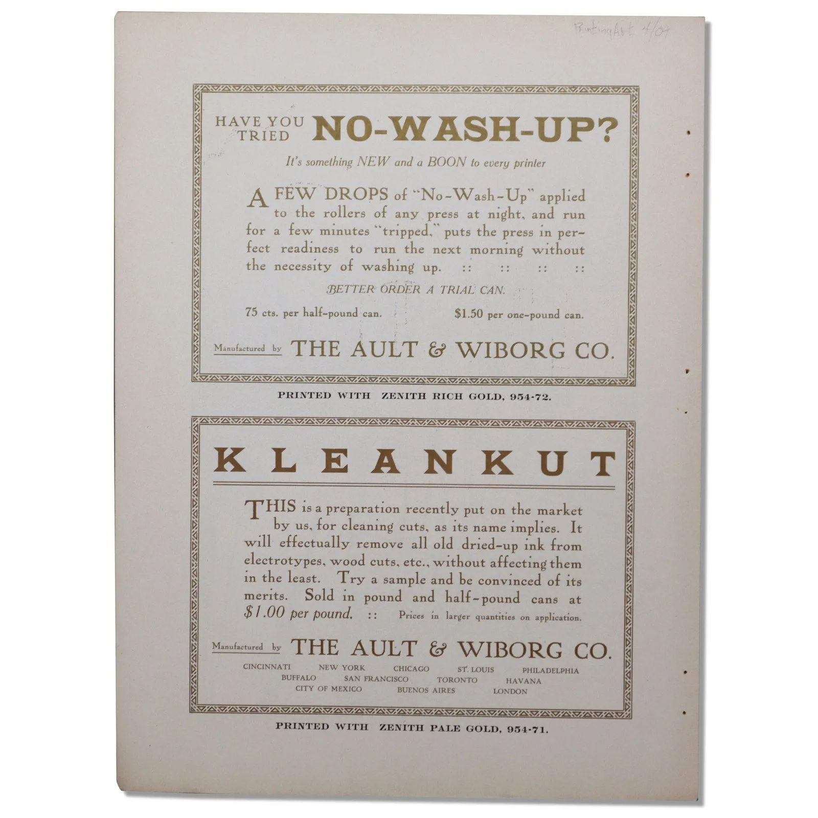 Ault & Wiborg Printing Ink Print Ad Advertising Lithograph Antique Circa 1900