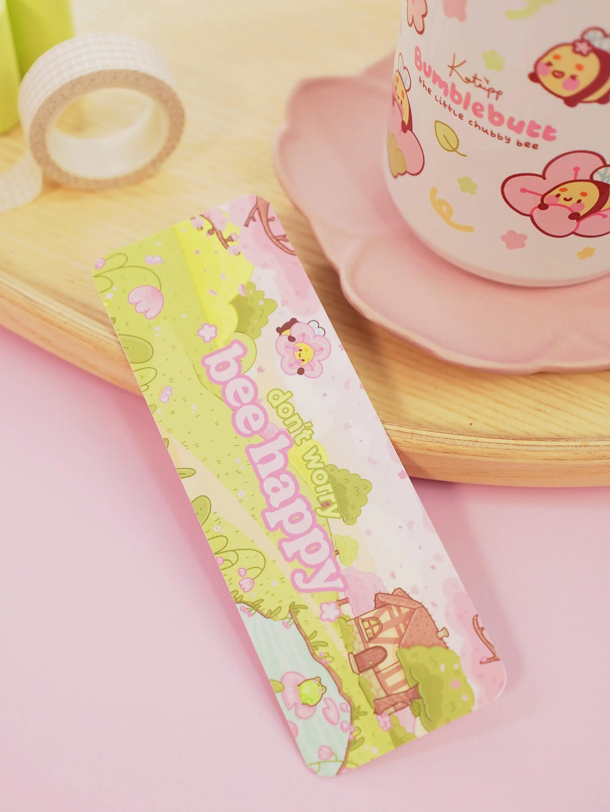 Bumblebutt "Don’t Worry Bee-Happy" Bookmark | Cute Kawaii Character & Inspirational Quote | Adorable Reading Accessory